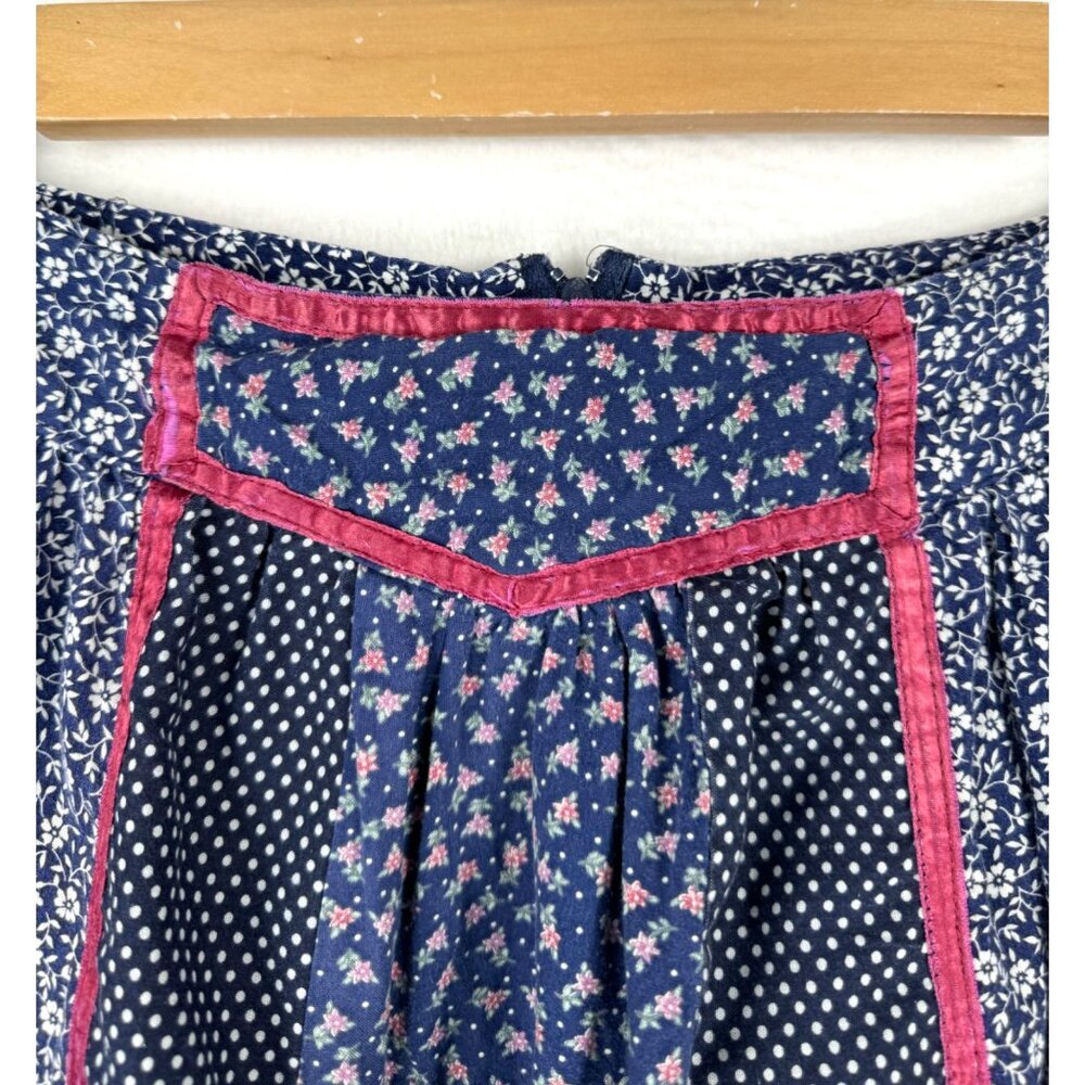 VTG Jessica's Gunnies Gunne Sax skirt floral velour trim navy red sz 9 - Picture 8 of 9
